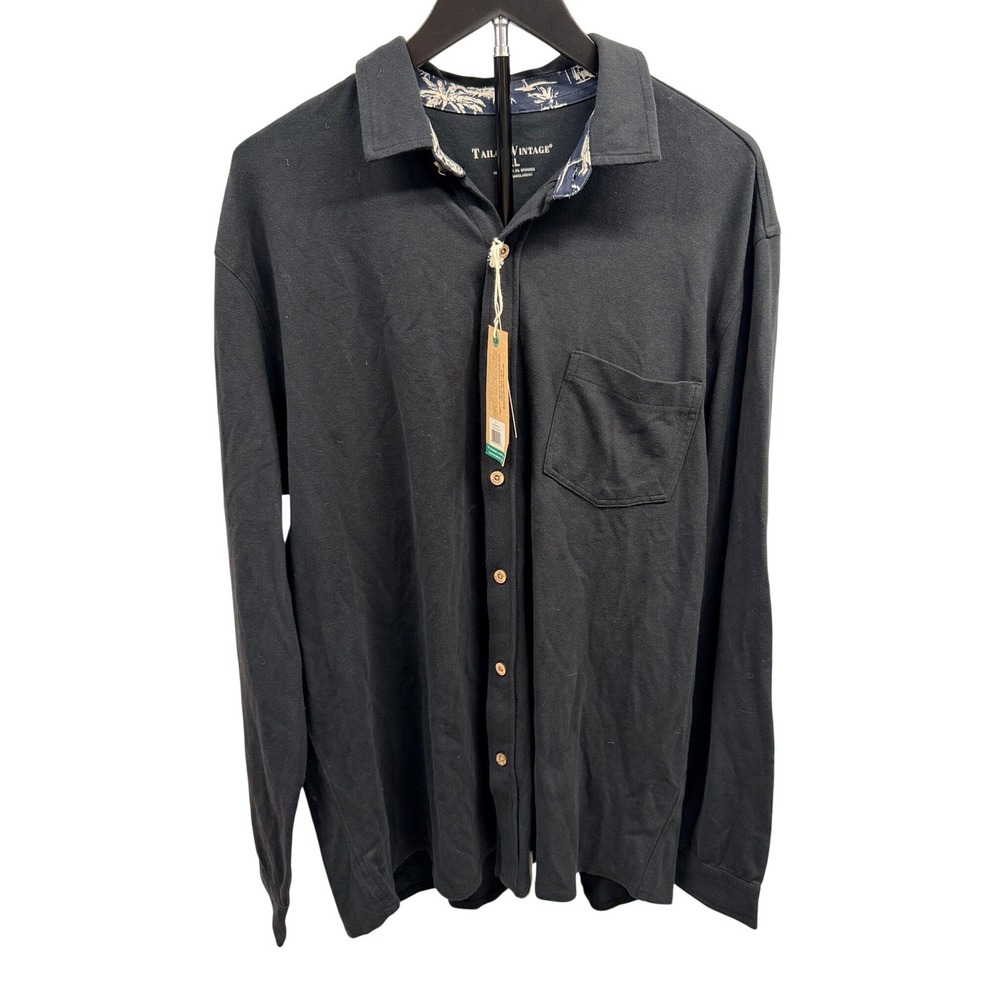 Tailor Vintage NEW $98 Men's Black Long Sleeve Comfort Stretch Knit Button Down